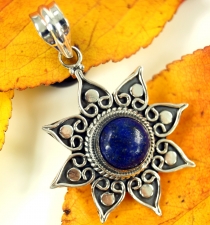 Ethno silver pendant, brazilian sun pendant - lapis lazulite