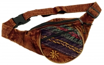 Embroidered ethno sidebag, Nepal fanny pack - brown