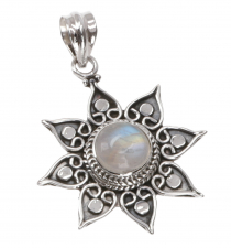 Ethno silver pendant, Brazilian sun pendant - moonstone