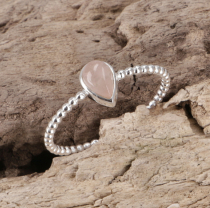 Stacking ring, silver ring, boho style ring model 2 - rose quartz