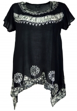 Longtop XXL, embroidered BohoTunic hippie chic - black/white