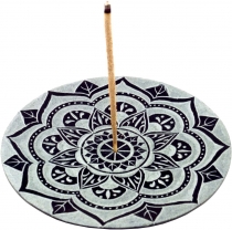 Indian soapstone incense holder, candle plate - Mandala