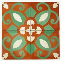 Cement tiles set, Ornament of 4 tiles, red - Design 3