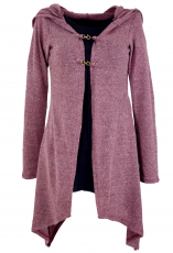 Long cardigan, knitted coat with wide hood - old pink