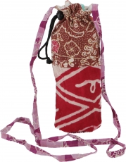 water bottle bag, batik patchwork bottle holder ethno - pink/red