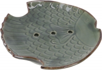 Exotic ceramic soap dish - fish/green