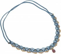 Macramé necklace bead, hippie boho necklace - petrol/amethyst