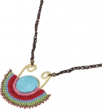 Macrame necklace, Hippie Boho necklace - Turquoise/Pink