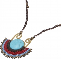 Makramee necklace, Hippie Boho necklace - Turquoise/burgundy