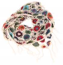 Crochet stole, hippie flower crochet scarf - cream
