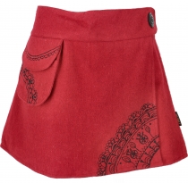 Goa wrap skirt, embroidered wool felt cacheur - red