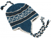Wool hat with earflaps, Nepal cap - petrol