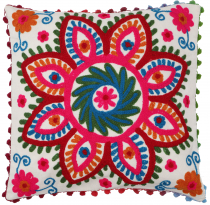 Boho cushion cover, colorful embroidered folklore cushion in Mexi..