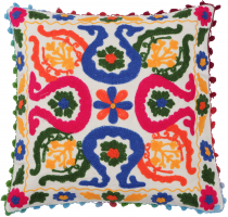 Boho cushion cover, colorful embroidered folklore cushion in Mexi..