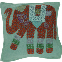Indian cushion cover, embroidered elephant ethnostyle cushion - a..