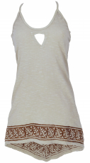 Boho long top, top with great back - linen color