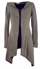 Long cardigan, knitted coat with wide hood - khaki