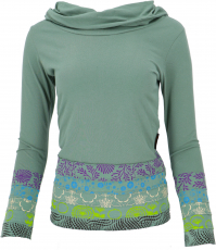 Hoodie, Boho patchwork shirt with shawl hood - ozeangreen