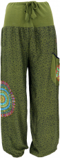 Wide waistband harem pants with mandala embroidery - olive green