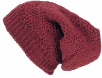 Hand knitted beanie hat, lined wool hat - wine red