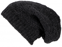 Hand knitted beanie hat, lined wool hat - anthracite
