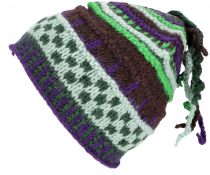 Colorful wool hat with soft lining - green/purple