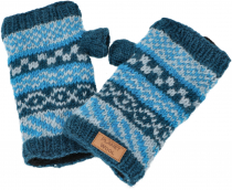 Wool handwarmers, ethnic handwarmers, pulse warmers - blue