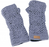 Crochet hand warmers flowers, virgin wool arm warmers, pulse warm..