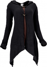 Long cardigan, knitted coat with wide hood - black