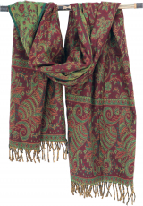 Soft pashmina scarf/stole with paisley pattern - bordeaux/green