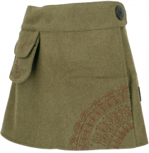 Goa wrap skirt, embroidered wool felt cacheur - green