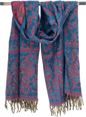 Soft pashmina scarf/stole with paisley pattern - blue/pink