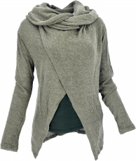 Wrap cardigan with wide shawl hood - light khaki