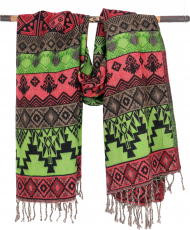 Soft pashmina scarf/stole, shoulder scarf - Maya pattern red/gree..