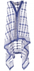 Boho Kaftan Coat, Long Open Poncho, Sarong Jacket - White/Blue
