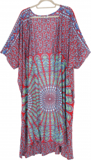 Light summer kimono, cape, beach dress with mandala pattern - red..