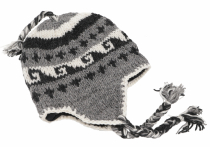Wool hat with earflaps, Norwegian cap - meander/gray