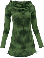 Longshirt, mini dress with wide shawl hood - green/batik