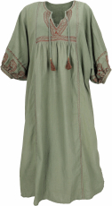 Long boho summer dress, embroidered maxi dress, caftan- olive gre..