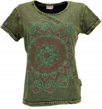 Boho mandala print stonewashed t shirt - green