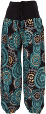 Wide waistband harem pants with boho print - black/turquoise