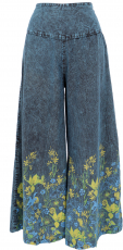 Palazzo pants, boho cotton pants, culottes with flowers - blue/ye..