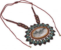 Large boho macramé necklace, unique elf jewelry - quartz