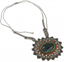 Large boho macramé necklace, unique elf jewelry - jasper