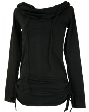 Longshirt, mini dress with wide shawl hood - black