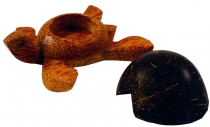 Small wooden ashtray with lid in turtle shape