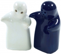 Ceramic pepper and salt shaker `Lovers`- blue/white