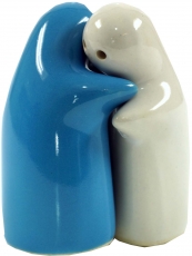 Ceramic pepper and salt shaker `Lovers`- white/turquoise