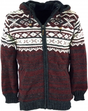 Cardigan with Norwegian pattern, wool jacket, Nepal jacket red - ..