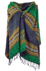 Soft Pashmina scarf/stole, shawl, plaid - Inca pattern green